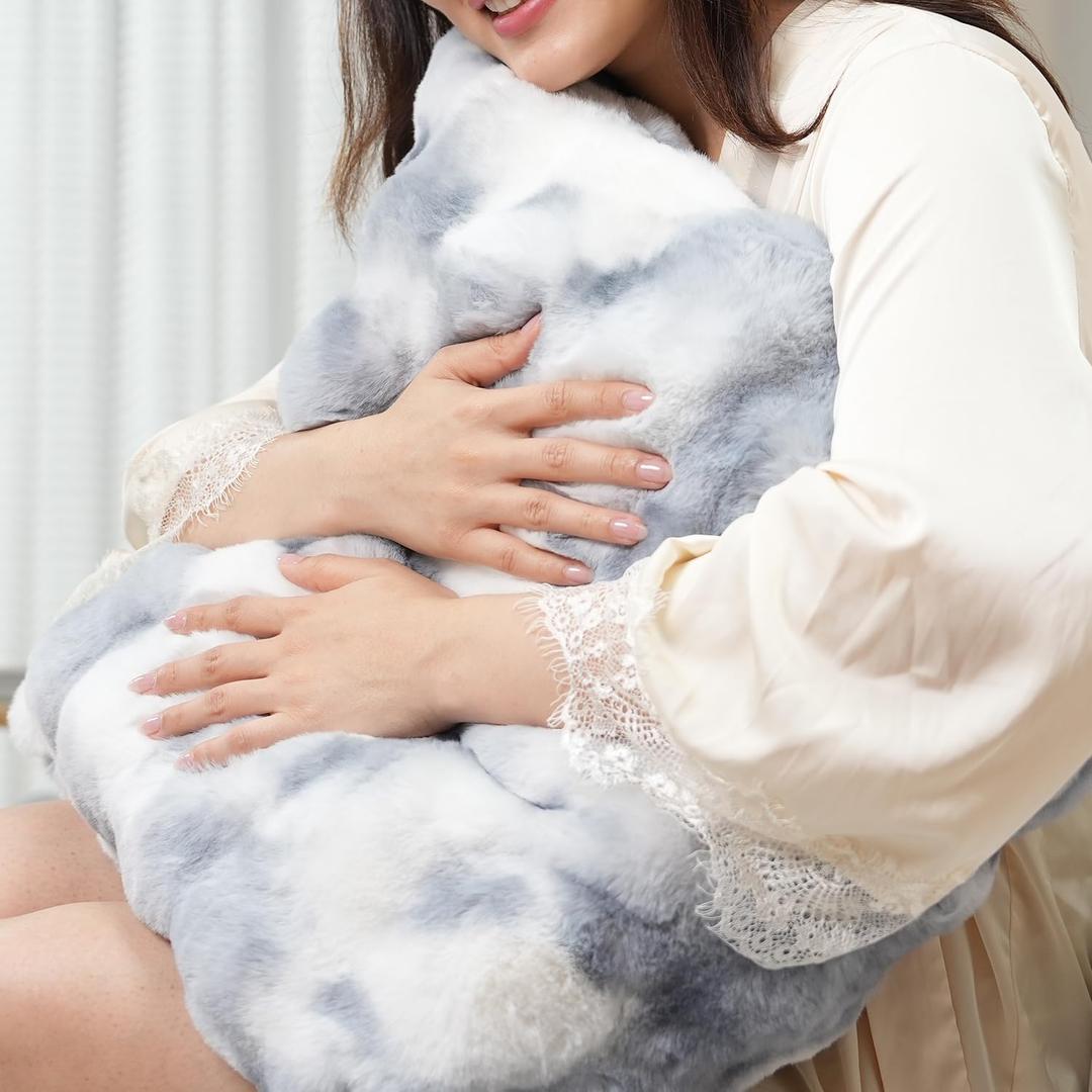 Pack of 2 Fluffy Faux Rabbit Fur Pillow Covers 20x20 inch Super Cozy Plush Fuzzy Bubble Pillow Cases for Throw Pillows, Cream Soft Farmhouse Home Decorative Cushion Cover for Sofa Bedroom Pillow Shell (Blue White)