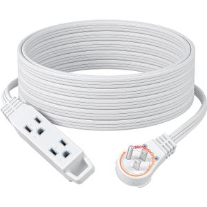DEWENWILS 25FT Flat Plug Extension Cord, 3 Prong Ultra Thin Power Strip, 360 Rotating Plug, 13A/125V/1625W, 16 Awg Grounded Flat Power Cable for Indoor Narrow Space, SPT-3, ETL Listed, White