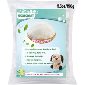 GOMICRAFT Fiberfill Stuffing for Crochet Animals, 5.3oz/150g for Crafts, Cushion and Clouds, Premium Quality Fiber Fill Stuffing Machine Washable Polyester.
