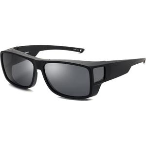 CAXMAN Fit Over Glasses Sunglasses Polarized Wrap Around Sunglasses with Side Window Shields for Full Protection (Matte Black)