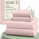 LANE LINEN 100% Organic Cotton Sheets Full Size Bed, Machine Washable Fully Elasticized Low Pill Fade Resistant Cotton Sheets, Soft & Comfy Percale Eco Friendly sbanas Full -Sepia Rose (03: Dusty Rose)