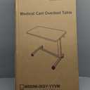 Vaunn Medical Pneumatic Adjustable Overbed Bedside Table with Wheels (Hospital and Home Use) (Black)