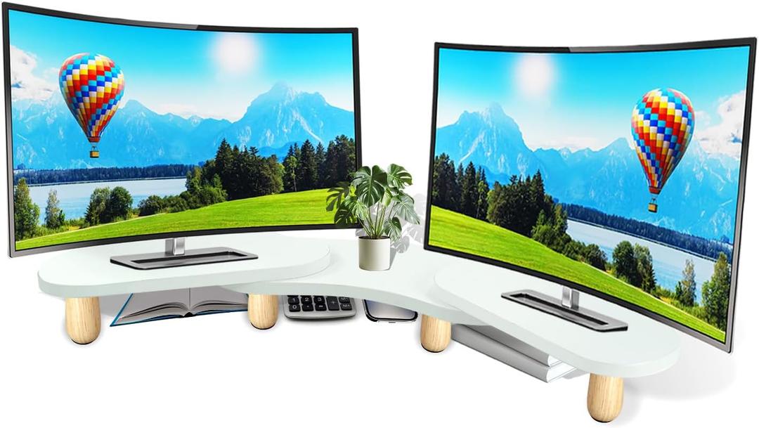 Monitor Stand Riser, Desktop Computer Stand for Desk Small Monitor Stand TV/Screen/PC/Laptop Riser Computer Stand Desktop Shelf, Desk Organizers and Accessories, Pink Desk Organizer (White, Dual)