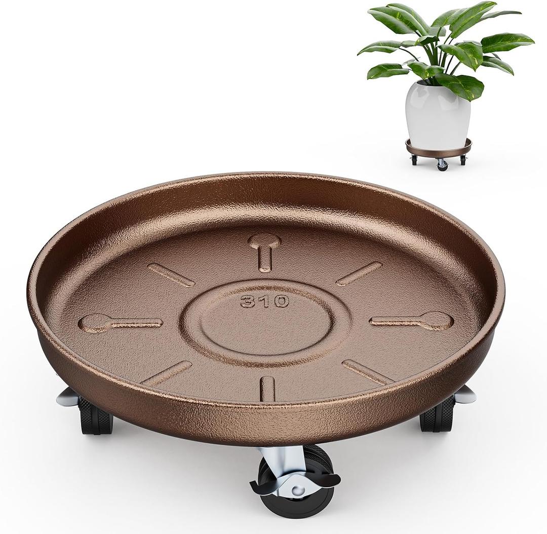 Plant Saucer 12" Rolling Plant Caddy Rolling Plant Stand with Wheels  Heavy Duty Metal, Locking, Sturdy, Rust-Resistant Finish, and Easy to Move, 310 lb Capacity