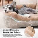 Small Dog Bed Washable Orthopedic Calming Warming Durable Pet Bed with Anti-Slip Bottom, S (20"x19"x6"), Beige 