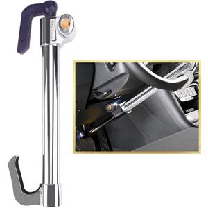 Tevlaphee Universal Steering Wheel Brake Lock Anti-Theft Retractable Double Hook Car Clutch Pedal Lock for Car Truck SUV Van Security with 3 Keys (Max Length of 33.5")