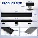 Linear Shower Drain 24 inch Matte Black with 2-in-1 Flat & Tile Insert Cover - 304 Stainless Steel Shower Floor Drain - Linear Drain with Reversible Cover & Hair Catcher - Includes Cleaning Tools