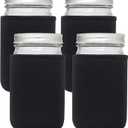 32oz Wide Mouth Mason Jar Sleeve, 4 Pcs Insulated Cozy Neoprene Canning Cover fits 24oz and 32oz Regular Mouth Mason jars(Black)
