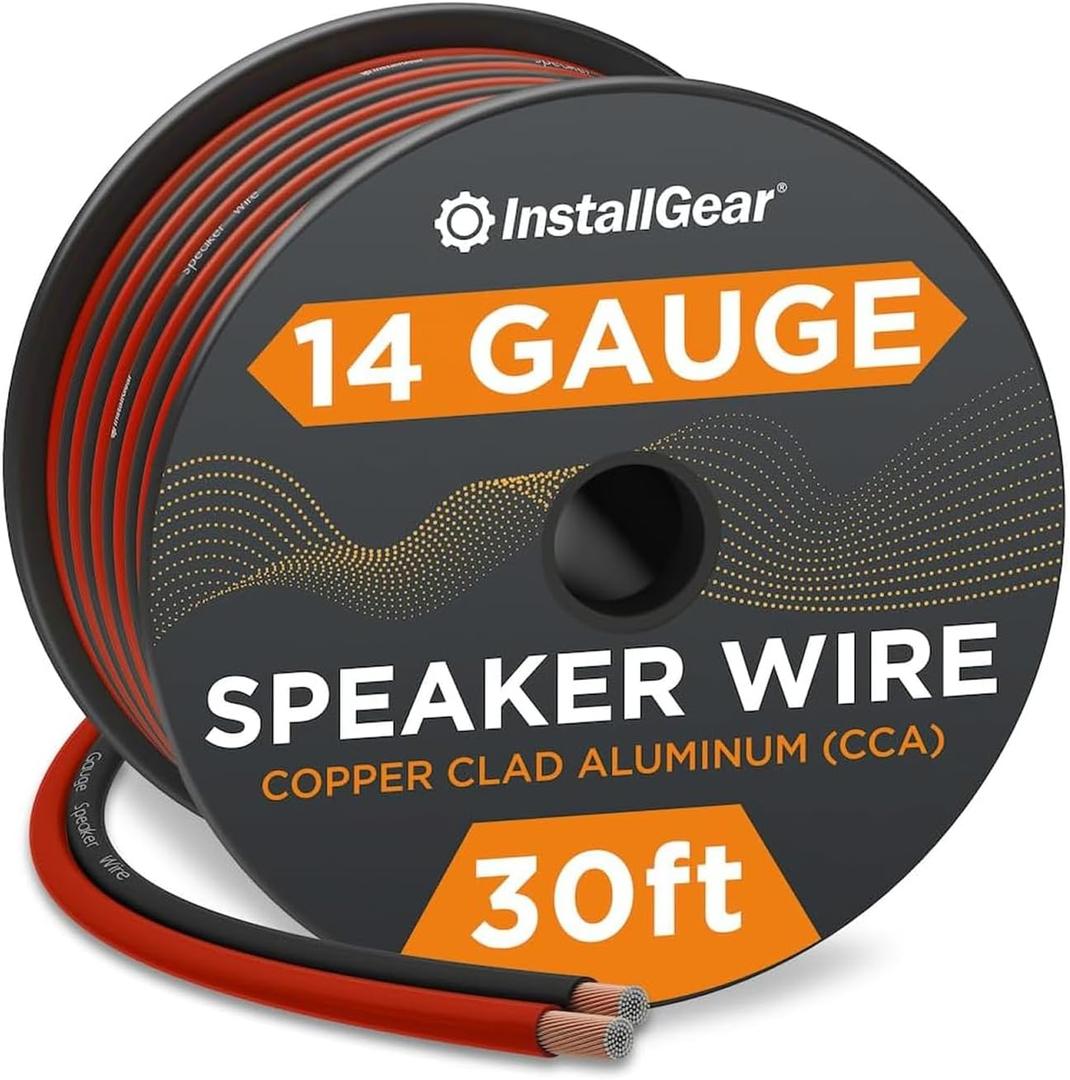 InstallGear 30ft 14 Gauge Speaker Wire - Copper Clad Aluminum Car Audio Speaker Wire for Stereo Systems - Flexible Speaker Cable with Blue and Black Jacket - Home Theater or Automotive Use