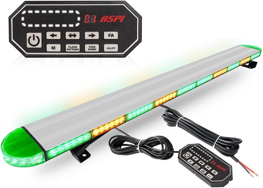 ASPL 49 inch Low Profile Rooftop Emergency Strobe Lights Bar Flashing Warning Security Traffic Advisor Hazard/Full Aluminum/Take Down & Alley Light for Trucks Tow Construction Vehicles (Amber/Green)
