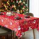 Halibutfly Table Cloth for Rectangle Table, Waterproof and Oil-Proof Vinyl Christmas Tablecloth, Wash-Free Tablecloth with Flannel Backing for Christmas Decoration (55110 Inches, Seats 8-10) (Red)