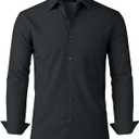 Alimens & Gentle Mens Dress Shirts Stretch Long Sleeve Formal Business Wedding Button Down Shirt Wrinkle Free (Black, L)