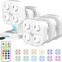 Wireless Step Light Rechargeable Puck Lights with Charging Station, RGB Motion Sensor Puck Light Under Cabinet Lighting with Remote Control, LED Closet Lights for Stair, Kitchen (6 Pcs)