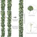 KHOYIME Eucalyptus Garland with White Flowers, 4 Packs 5.9Ft Artificial Silver Dollar Eucalyptus Leaves Plant Fake Greenery Hanging Ivy Vines Faux Wreath for Wedding Arch Party Mantle Table Home Decor