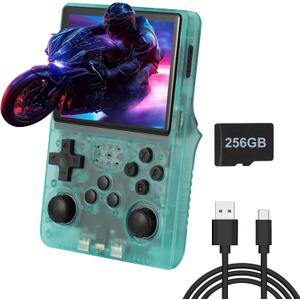 R40S Pro Handheld Game Console, Over 30,000 Pre-Installed Games, More Than 20 Retro Emulator Systems, 3.5 inch IPS Full-View HD Screen256GB (Green)