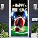 American Football Happy Birthday Banner Backdrop Rugby Players Sports Touchdown Theme Favors Supplies Flag Background Decor for Fan Man Boy 1st Birthday Baby Shower Party Decorations