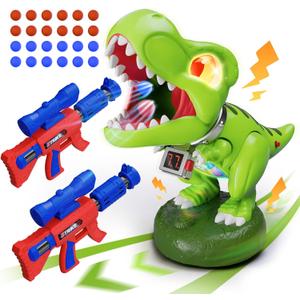 Realistic Dinosaur Moveable Shooting Toys, 2 Pack Launchers with Aiming, Roaring Dino Eyes & Belly Glow, LCD Score Record, Stocking Stuffers for Kids Toys Gifts for Boy Ages 3 4 5 6 7 8 9 10+ Year Old (Green)