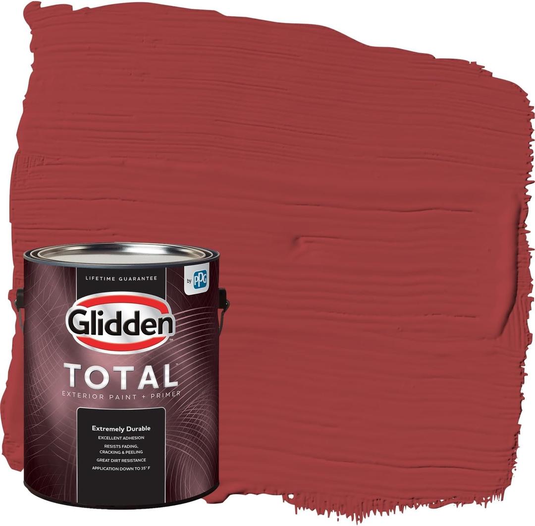 Glidden Total 1 gal. Blaze/Red Flat Exterior Paint with Primer