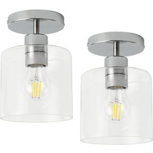 Chrome Semi Flush Mount Ceiling Light,Modern Farmhouse Ceiling Light Fixture for Closet Entryway,Hallway Light Fixture 5.9in Clear Glass Shade, 2 Pack