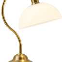 Cordless LED Table Lamp, 180 Swing Arm Desk Lamp, Battery Operated,Dimmable/3 Color, Vintage Rechargeable Table Light for Living Room,Bedroom,Bedside, White Shade, Brass