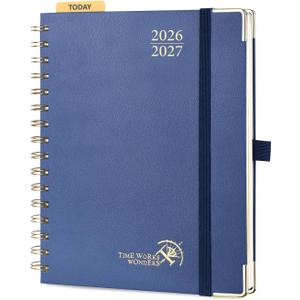 POPRUN 2026-2027 Academic Year Weekly and Monthly Planner Calendar,Jul 2026 - Jun 20276.25" x 8.5",Daily Agenda Book & Appointment Book with Hourly Schedule, Tabs, Hardcover, School and Office Supplies - Light Yellow (Navy Blue)