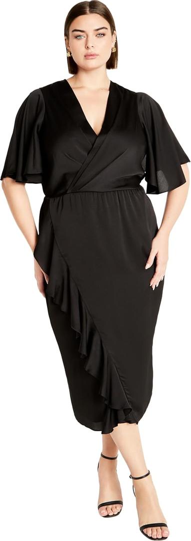 City Chic Women's Plus Size Soft Ruffle Dress (Black, 12 Plus)