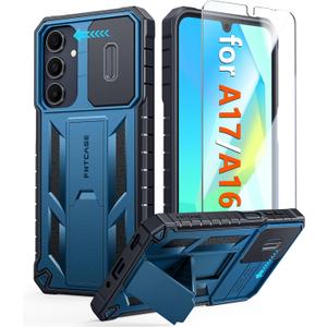 FNTCASE for Galaxy A17/A16-5G Case: Samsung A17 5G Military-Grade Dropproof Phone Cover with Kickstand & Slide Camera Cover | Protective Heavy Duty Rugged Phone Case Bumper Textured Protector (Blue)