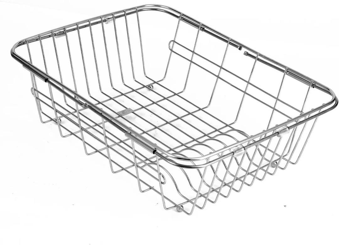 Kitchen Sink 304 Stainless Steel Retractable Drain Rack, dishwashing and Vegetable Drain Basket, Fruit and Vegetable Drain Rack, Filter Basket, Storage Rack, Dish Storage Rack