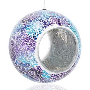 Yinns Bird Feeder - Glass Birds Feeder Outside Hanging, Mosaic Fly Through Birdfeeder with Oval Stained, Outdoor Garden Decor, 6.5 inch (Bule and Purple)