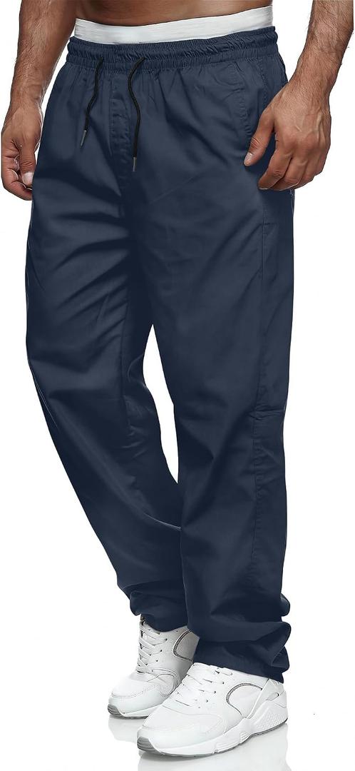 Comdecevis Mens Relaxed Fit Casual Pants Elastic Waist Sweatpants with Pockets Cargo Joggers (Blue, XL)