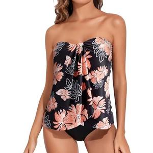 Tempt Me Two Piece Tankini Bathing Suits for Women Halter Bandeau Swim Top with Bottom Flyaway Tummy Control Swimsuit size L
