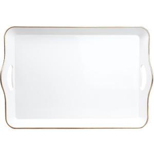 Spsyrine White Decorative Serving Tray with Handles, Elegant Plastic Coffee Table Tray for Ottoman, Living Room, Home Decor