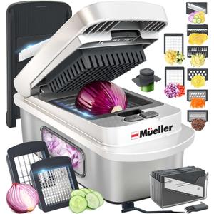 Mueller Pro-Series 10-in-1, 8 Blade Stainless Steel Multi Vegetable Chopper And Mandoline Slicer, Kitchen Accessories and Essentials, Food and Veggie Chopper, Mincer, Dicer, White Sand/Grey