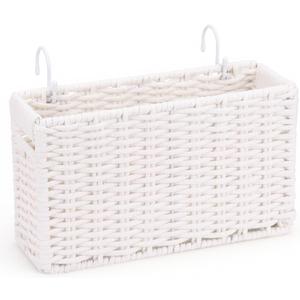 Cotton Rope Woven Bedside Caddy for Dorm Bed, Foldable Bedside Shelf Bunk Bed Accessories, College Dorm Room Essentials Hanging Organizers Storage Basket, Room Decor Magazine File Holder (White)