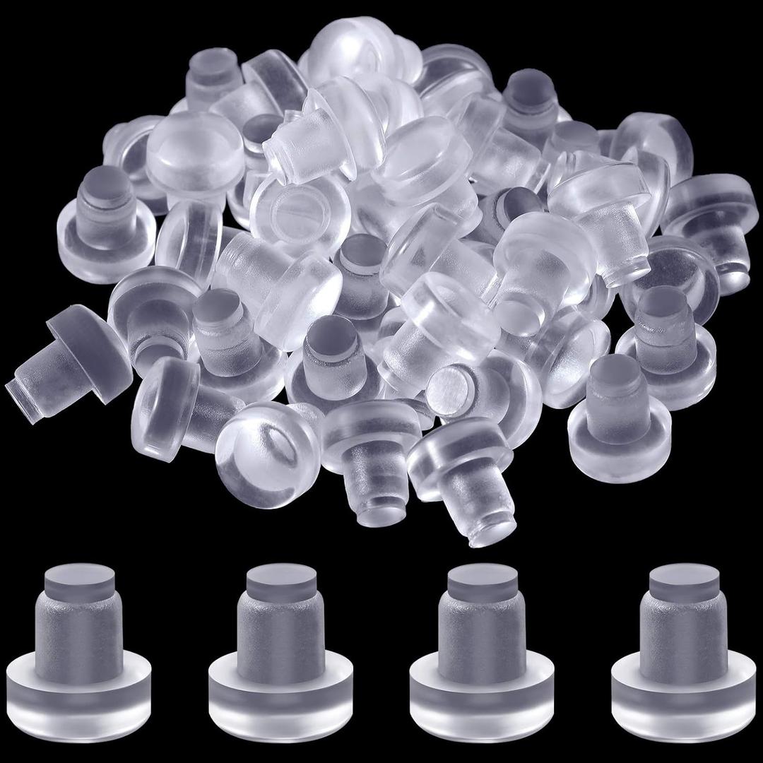 Jetec 50 Pcs Glass Table Top Bumpers with Stem Clear Rubber Grippers Soft Clear Anti Slip Pads Non Adhesive Glass Table Rubber Grippers Furniture Cabinet Door for Outdoor, for 1/4 Inch Hole