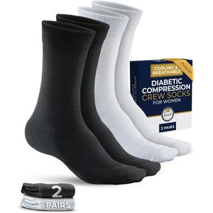 Pembrook Premium Diabetic Compression Crew Socks for Women - Running Socks, Short Compression Socks for Women - 2 Pairs (Large)