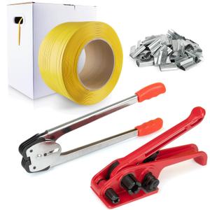 Heavy Duty Packaging Banding Strapping Kit - Upgraded Poly Strapping Tensioner Tool Set with 1968' Length x 1/2" Wide PP Strapping Banding,100 Metal Seals (600m)