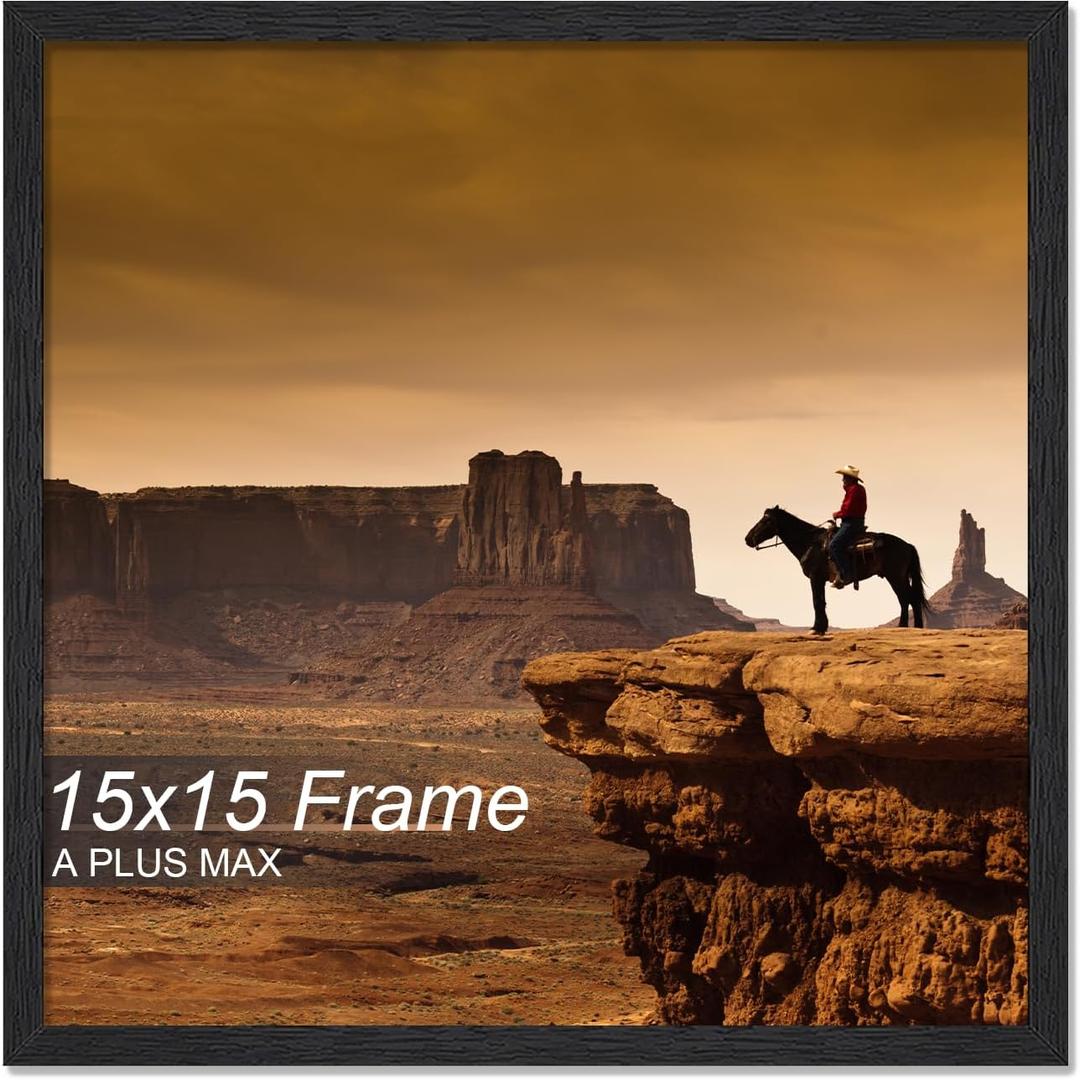 A PLUS MAX 15x15 Picture Frame Black Light Weight Wall Mount | 15 x 15 Inch Black Wood-grain Engineered Wood Material Frame for 15by15 Square Photo Poster - 1 Pack/Black/15x15