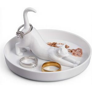 Qinyoung Ring Holder Dish 3D Printed Jewelry Holder Dish for Rings Earrings Trinkets Tray Jewelry Organizer Gifts for Mother's Day Women Girls Mom Home Desk Decor(Cat)