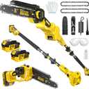 2-in-1 Electric Pole Saws for Tree Trimming,8" Mini Chainsaw Cordless with Extension Pole, 1000W Brushless Motor,Auto Oiling,15.58 FT Max Reach Extension Pole for Outdoors Pruning with 2×Batteries