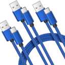 Basesailor USB Type C Charger Cable 3Pack 3.3/6.6/10FT,Charging Cord for iPhone 16 15 Pro Max 2024,Samsung Galaxy A10E A03s A14 A13 A12,A20 A21 A22,A33 A34,A42,A54 A53 A52 A51,S24 S23 S22 S21 Plus (Blue)