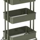 Simple Houseware 3-Tier Heavy Duty Metal Utility Rolling Cart, Army Green