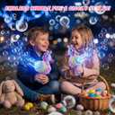 Bunny Bubble Gun Machine for Girl Easter Basket Stuffer, 360 Leak-Proof LED & 10,000+ BPM, Includes Surprise Stickers, Outdoor Birthday for Toddlers Ages 3-6