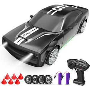 Remote Control Car RC Drift Car 2.4GHz 1:20 Scale 4WD 20KM/H High Speed Remote Control Cars Vehicle with LED Lights Drifting Tire 2Pcs Rechargeable Batteries Toy Cars for Adults Boys Girls (Black)