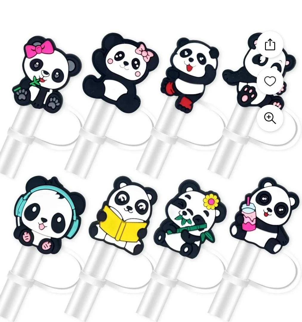 2 x 6Pcs Cute Panda Straw Toppers