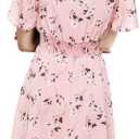 Gardenwed Chiffon Floral Dresses Summer Midi Wedding Guest Dress V Neck for Women Elastic Waist (Pink, S)