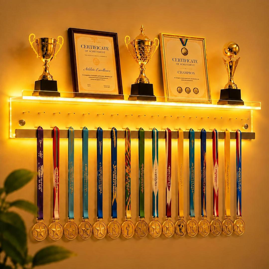 45.2" Light Up Medal Hanger Display Acrylic Trophy Shelf for Wall