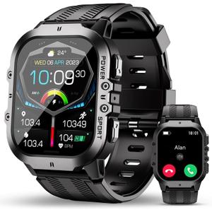 OUKITEL BT20 Military Smart Watches for Men(Answer/Make Calls), 1.96'' Fitness Smart Watches for Android/iPhone, Waterproof Smart Watch with Blood Pressure/Heart Rate/100+ Sport Modes, Watches for Men