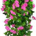 Artificial Fake Hanging Flowers Plants Basket for Spring Outdoor Outside Decoration, UV Resistant Faux Plastic Fabric Flower Morning Glory Wisteria Petunia for Garden Porch Patio Balcony Yard Decor (Pink)