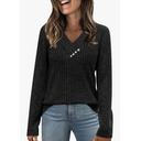 Womens Long Sleeve V Neck Shirts Trendy Loose Fit Flowy Knit Business Tunic Tops Fall Cute Button Down Blouse Clothes Size L